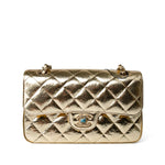 CHANEL Handbag Gold / Classic Flap Metallic Hammered Gold Calfskin Quilted Small Double Flap Gold/Black - Redeluxe
