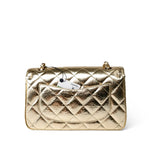 CHANEL Handbag Gold / Classic Flap Metallic Hammered Gold Calfskin Quilted Small Double Flap Gold/Black - Redeluxe