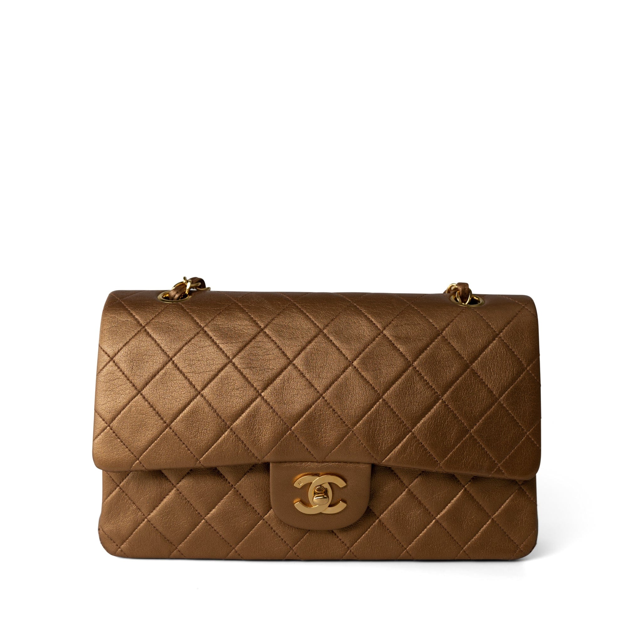 CHANEL Handbag Gold / Classic flap Vintage Gold Lambskin Quilted Classic Flap Medium Gold Hardware - Redeluxe