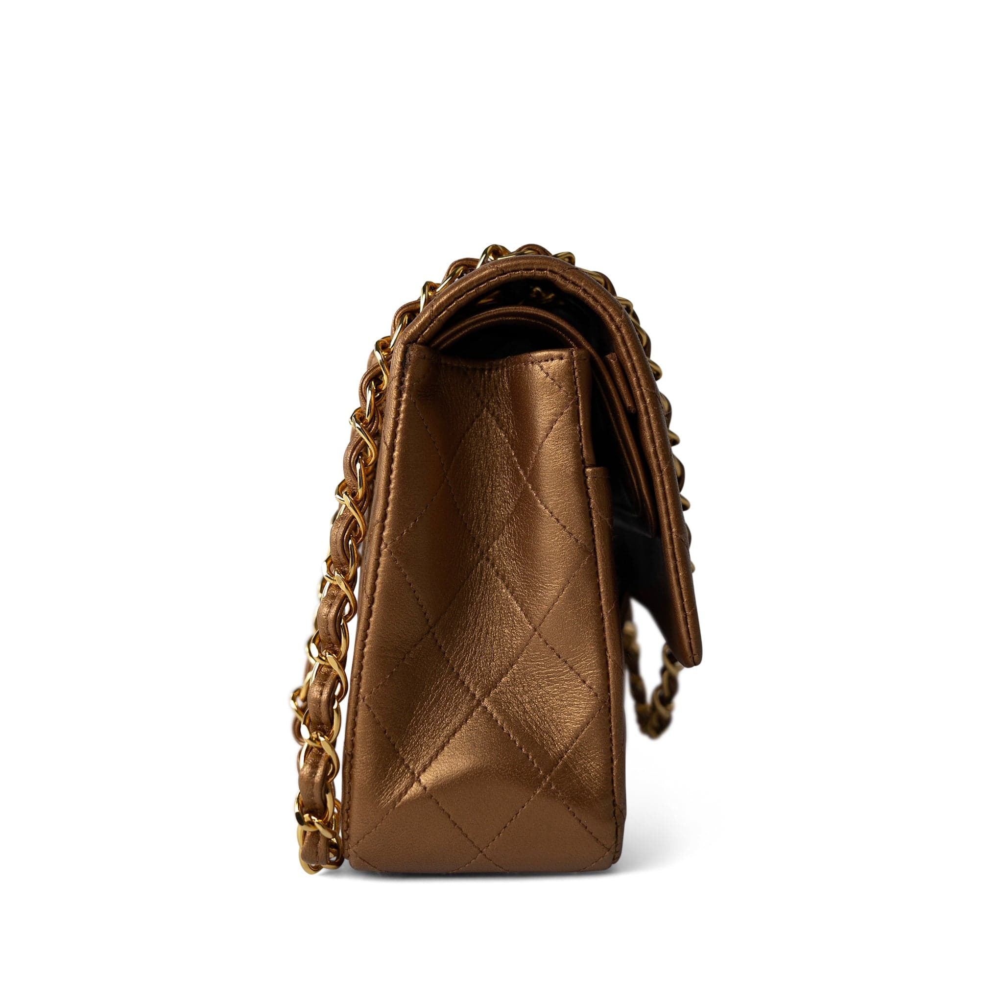 CHANEL Handbag Gold / Classic flap Vintage Gold Lambskin Quilted Classic Flap Medium Gold Hardware - Redeluxe