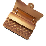 CHANEL Handbag Gold Metallic Gold Iridescent Calfskin Quilted Classic Flap Medium Aged Gold Hardware - Redeluxe