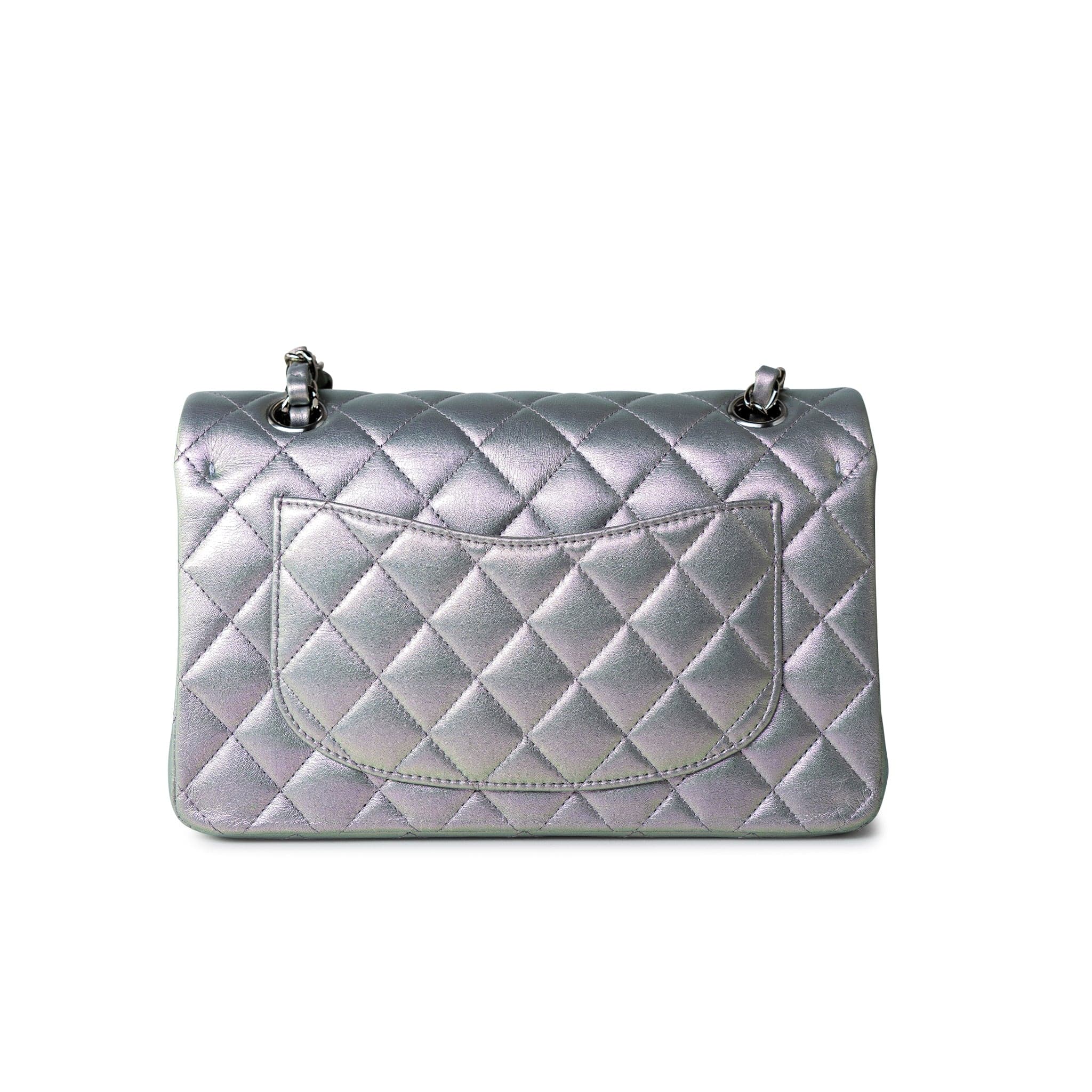 CHANEL Handbag Gradient 21K Iridescent Pearl Lilac Calfskin Quilted Classic Double Flap Small SHW - Redeluxe