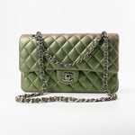 CHANEL Handbag Green 17S Green Iridescent Lambskin Quilted Classic Flap Medium RHW - Redeluxe