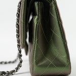CHANEL Handbag Green 17S Green Iridescent Lambskin Quilted Classic Flap Medium RHW - Redeluxe
