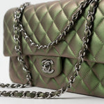 CHANEL Handbag Green 17S Green Iridescent Lambskin Quilted Classic Flap Medium RHW - Redeluxe