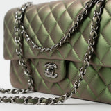 CHANEL Handbag Green 17S Green Iridescent Lambskin Quilted Classic Flap Medium RHW - Redeluxe