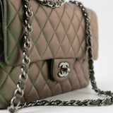 CHANEL Handbag Green 17S Green Iridescent Lambskin Quilted Classic Flap Medium RHW - Redeluxe