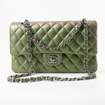 CHANEL Handbag Green 17S Green Iridescent Lambskin Quilted Classic Flap Medium RHW - Redeluxe