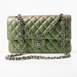 CHANEL Handbag Green 17S Green Iridescent Lambskin Quilted Classic Flap Medium RHW - Redeluxe