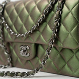 CHANEL Handbag Green 17S Green Iridescent Lambskin Quilted Classic Flap Medium RHW - Redeluxe