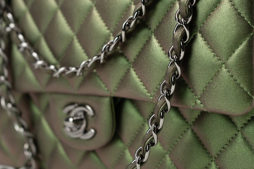 CHANEL Handbag Green 17S Green Iridescent Lambskin Quilted Classic Flap Medium RHW - Redeluxe