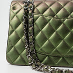 CHANEL Handbag Green 17S Green Iridescent Lambskin Quilted Classic Flap Medium RHW - Redeluxe