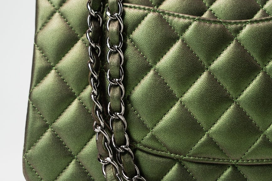 CHANEL Handbag Green 17S Green Iridescent Lambskin Quilted Classic Flap Medium RHW - Redeluxe