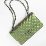 CHANEL Handbag Green 17S Green Iridescent Lambskin Quilted Classic Flap Medium RHW - Redeluxe