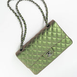CHANEL Handbag Green 17S Green Iridescent Lambskin Quilted Classic Flap Medium RHW - Redeluxe