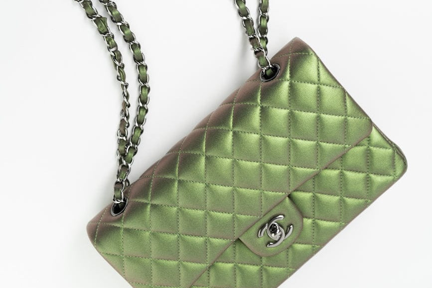 CHANEL Handbag Green 17S Green Iridescent Lambskin Quilted Classic Flap Medium RHW - Redeluxe
