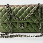 CHANEL Handbag Green 17S Green Iridescent Lambskin Quilted Classic Flap Medium RHW - Redeluxe