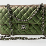CHANEL Handbag Green 17S Green Iridescent Lambskin Quilted Classic Flap Medium RHW - Redeluxe