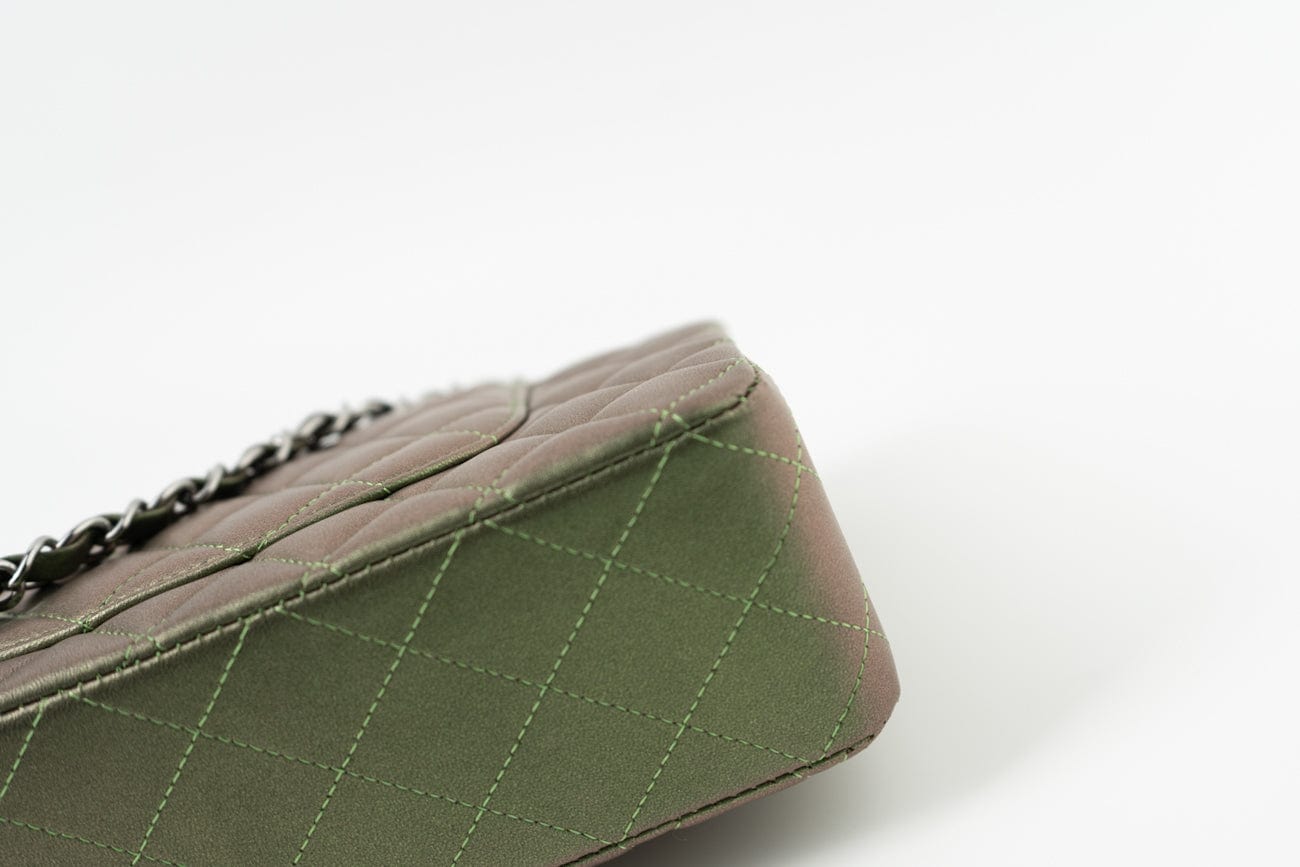 CHANEL Handbag Green 17S Green Iridescent Lambskin Quilted Classic Flap Medium RHW - Redeluxe
