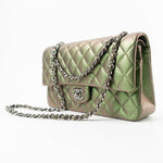 CHANEL Handbag Green 17S Green Iridescent Lambskin Quilted Classic Flap Medium RHW - Redeluxe