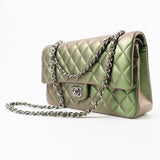 CHANEL Handbag Green 17S Green Iridescent Lambskin Quilted Classic Flap Medium RHW - Redeluxe