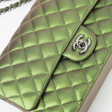 CHANEL Handbag Green 17S Green Iridescent Lambskin Quilted Classic Flap Medium RHW - Redeluxe