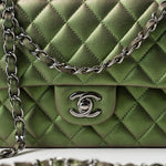 CHANEL Handbag Green 17S Green Iridescent Lambskin Quilted Classic Flap Medium RHW - Redeluxe
