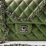 CHANEL Handbag Green 17S Green Iridescent Lambskin Quilted Classic Flap Medium RHW - Redeluxe