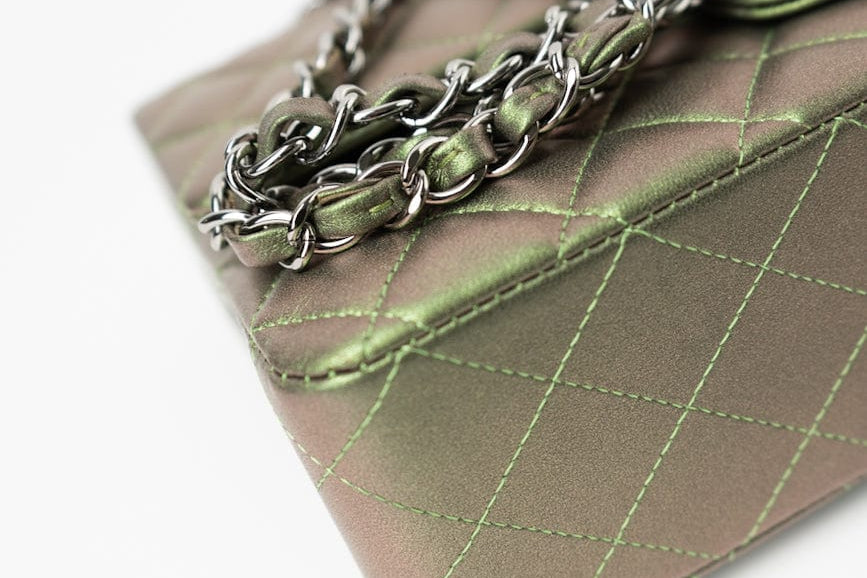 CHANEL Handbag Green 17S Green Iridescent Lambskin Quilted Classic Flap Medium RHW - Redeluxe