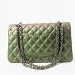 CHANEL Handbag Green 17S Green Iridescent Lambskin Quilted Classic Flap Medium RHW - Redeluxe