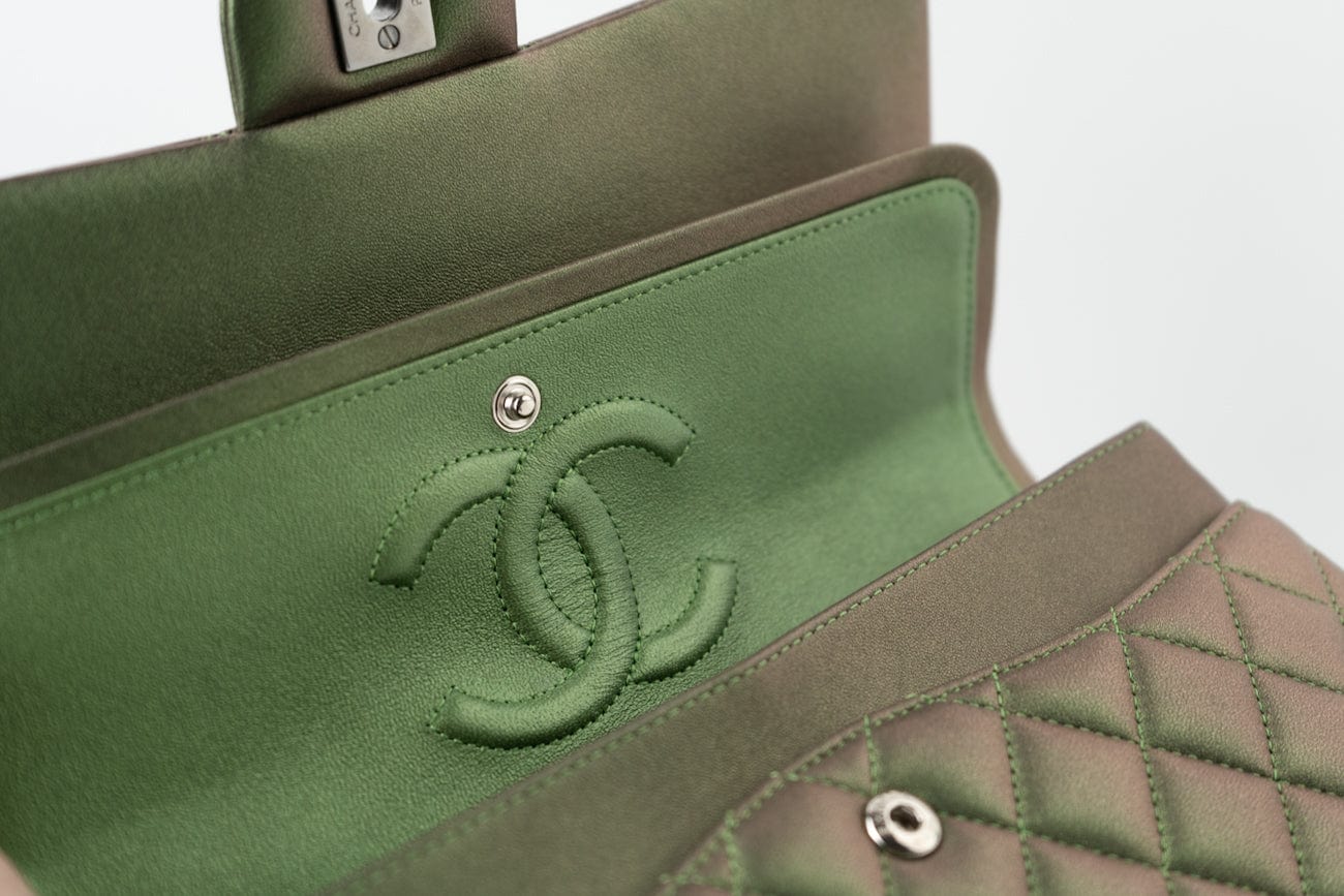 CHANEL Handbag Green 17S Green Iridescent Lambskin Quilted Classic Flap Medium RHW - Redeluxe