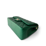 CHANEL Handbag Green 18S Emerald Green Caviar Quilted Jumbo Classic Flap Light Gold Hardware - Redeluxe