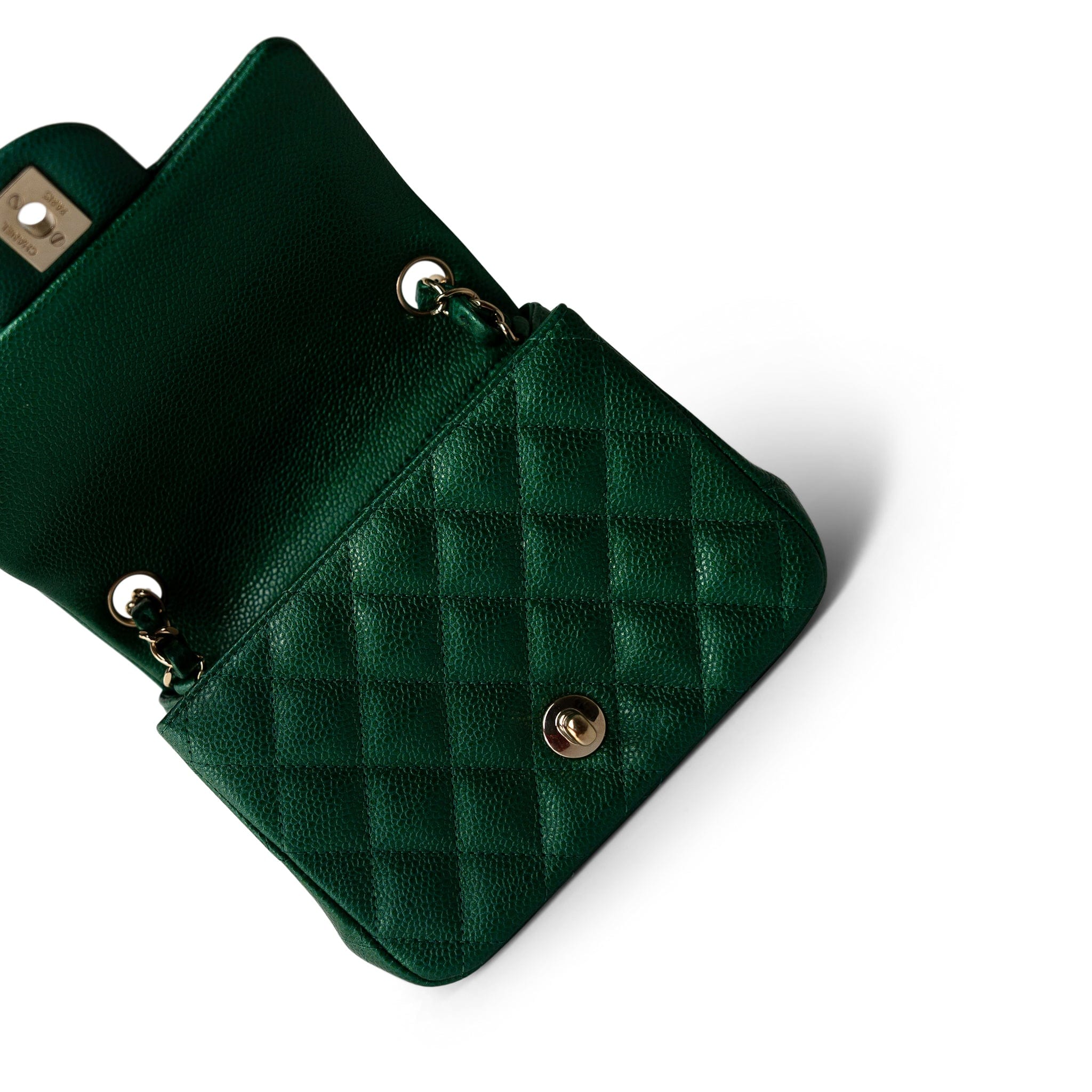 CHANEL Handbag Green 18S Emerald Green Mini Square Single Flap Light Gold Hardware - Redeluxe