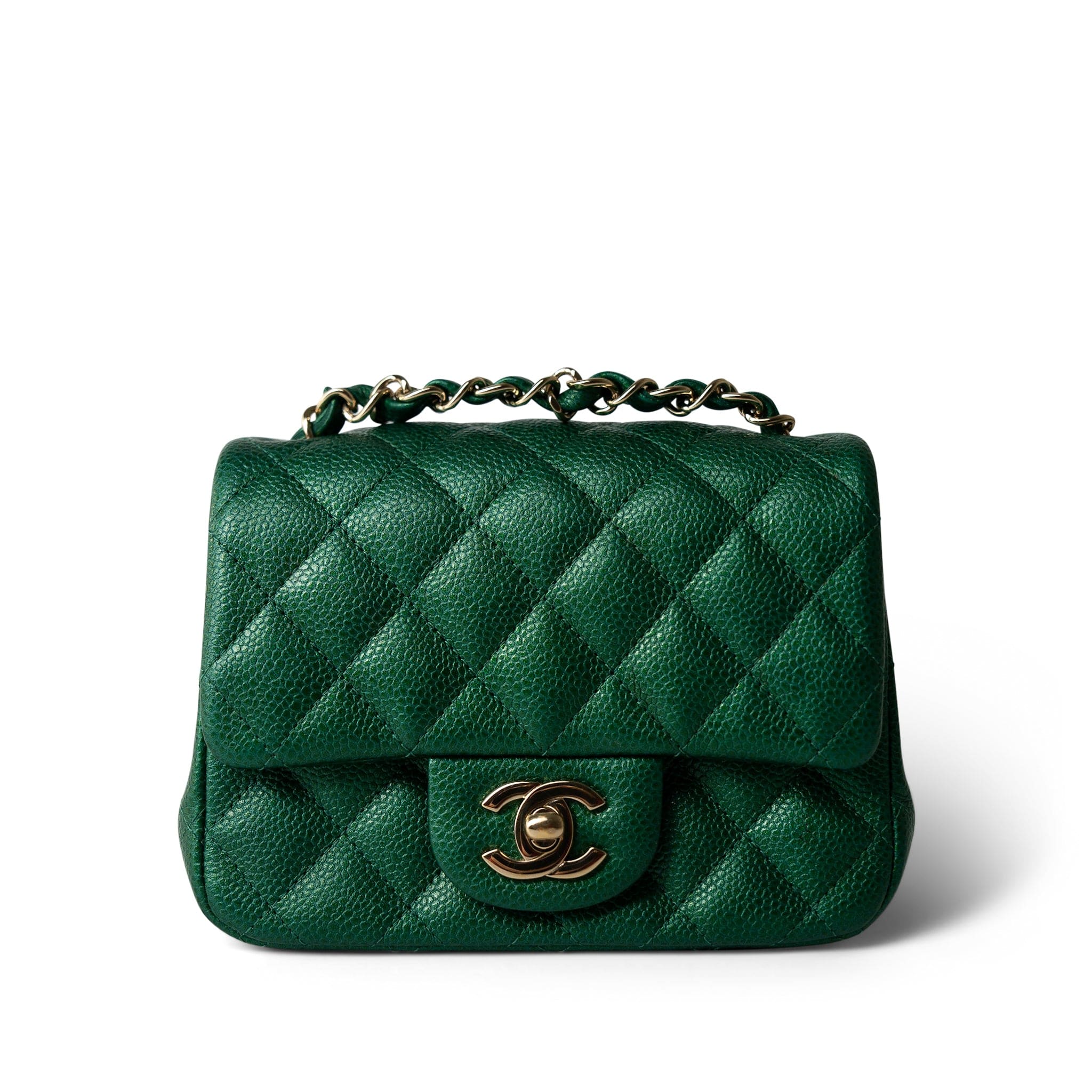 CHANEL Handbag Green 18S Emerald Green Mini Square Single Flap Light Gold Hardware - Redeluxe