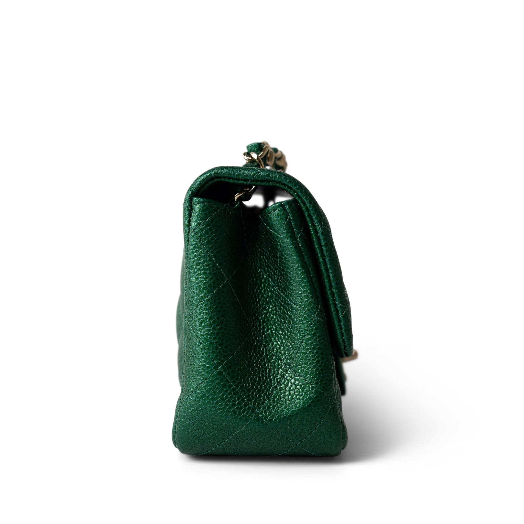 CHANEL Handbag Green 18S Emerald Green Mini Square Single Flap Light Gold Hardware - Redeluxe