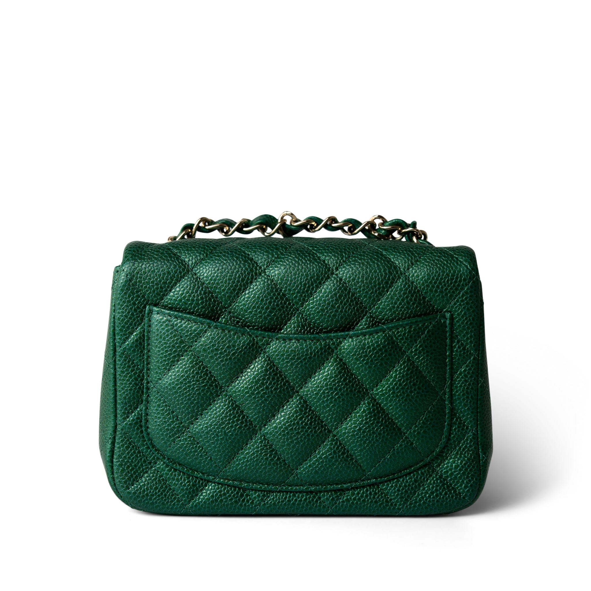 CHANEL Handbag Green 18S Emerald Green Mini Square Single Flap Light Gold Hardware - Redeluxe