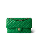 CHANEL Handbag Green 20S Green Lambskin Quilted Classic Flap Medium Light Gold Hardware - Redeluxe