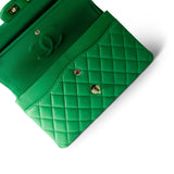 CHANEL Handbag Green 20S Green Lambskin Quilted Classic Flap Medium Light Gold Hardware - Redeluxe