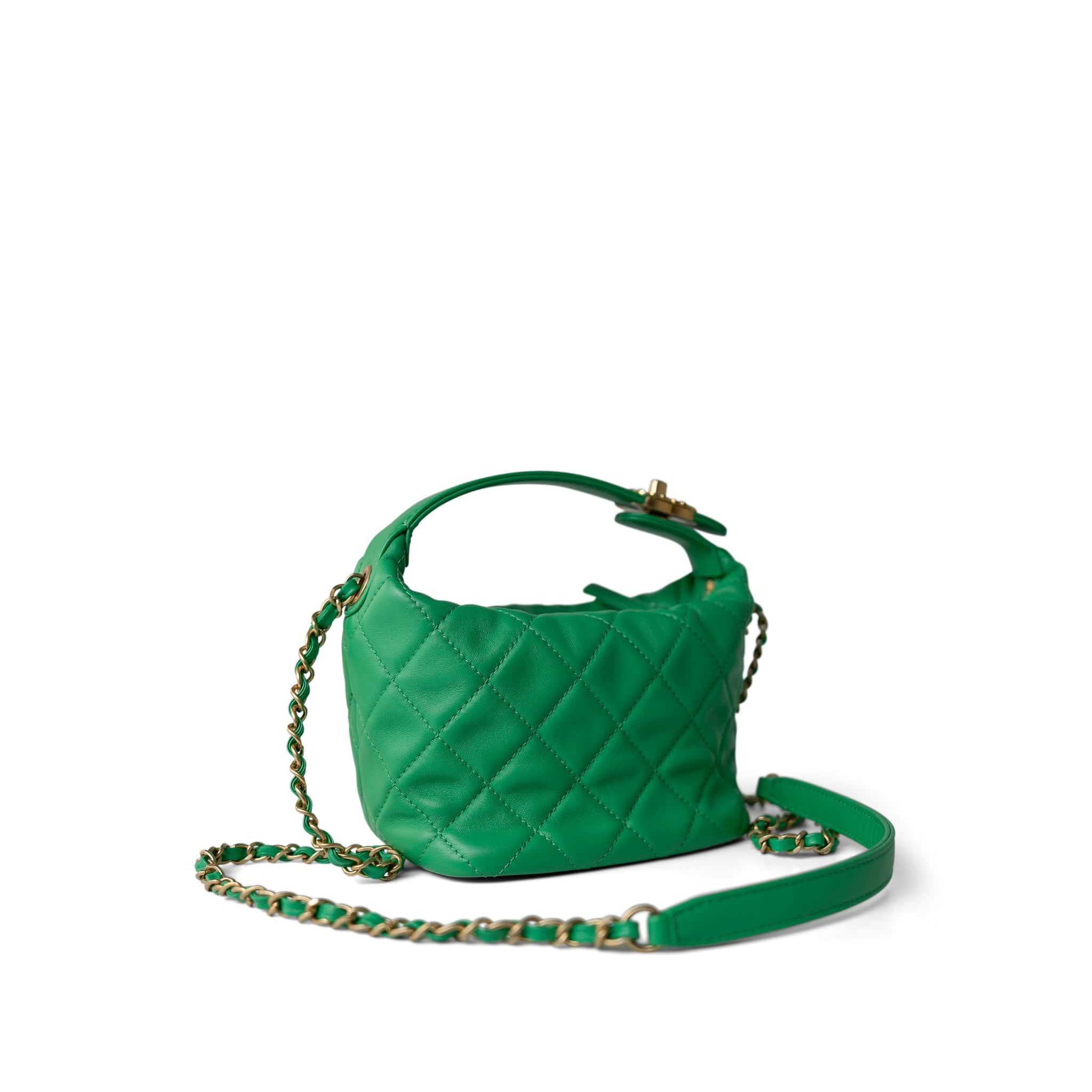 CHANEL Handbag Green 20S Small Perfect Meeting Green Lambskin Quilted Hobo Bag - Redeluxe