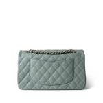 CHANEL Handbag Green 22C Dark Green Caviar Quilted Classic Flap Medium Light Gold Hardware - Redeluxe