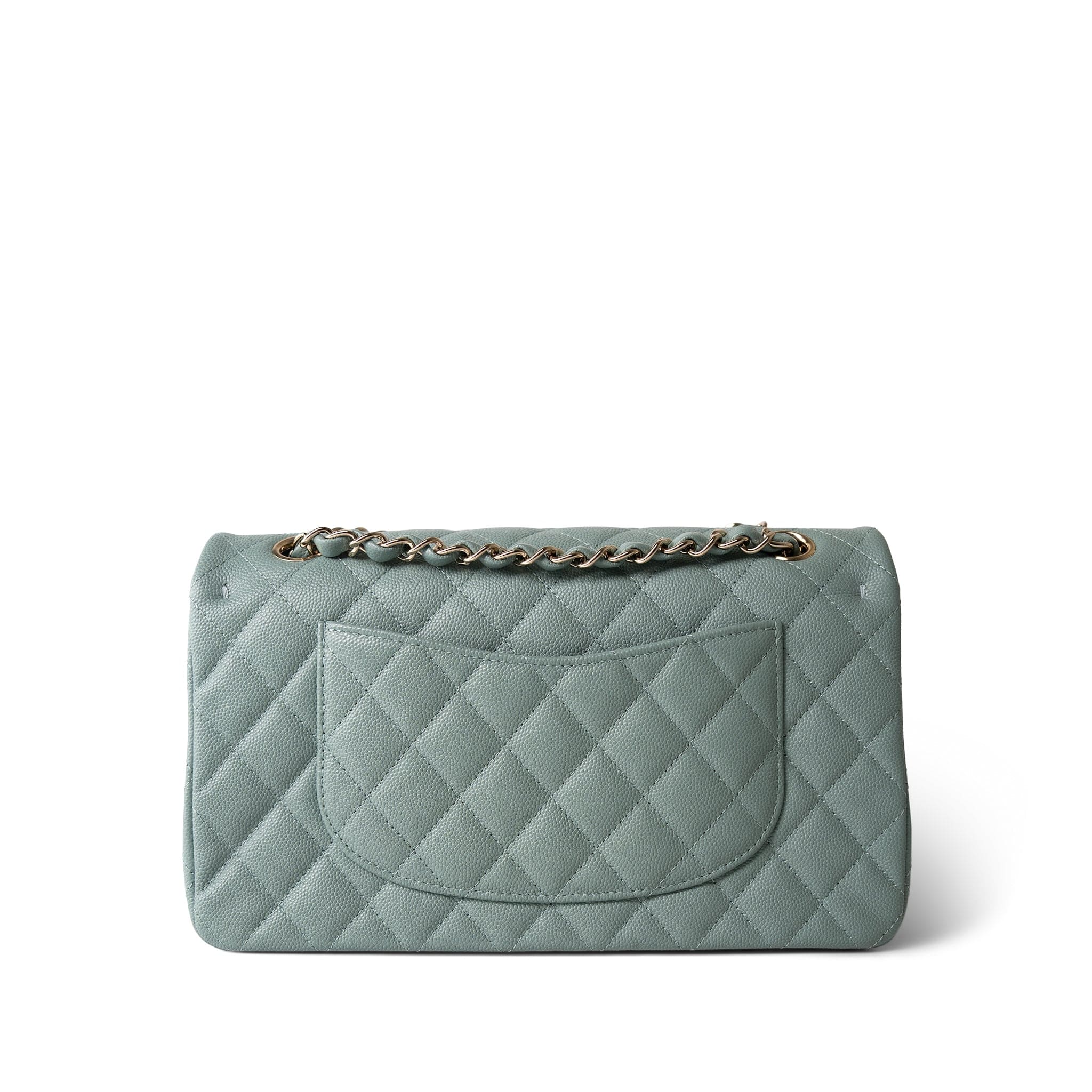 CHANEL Handbag Green 22C Dark Green Caviar Quilted Classic Flap Medium Light Gold Hardware - Redeluxe