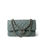 CHANEL Handbag Green 22C Dark Green Caviar Quilted Classic Flap Medium Light Gold Hardware - Redeluxe