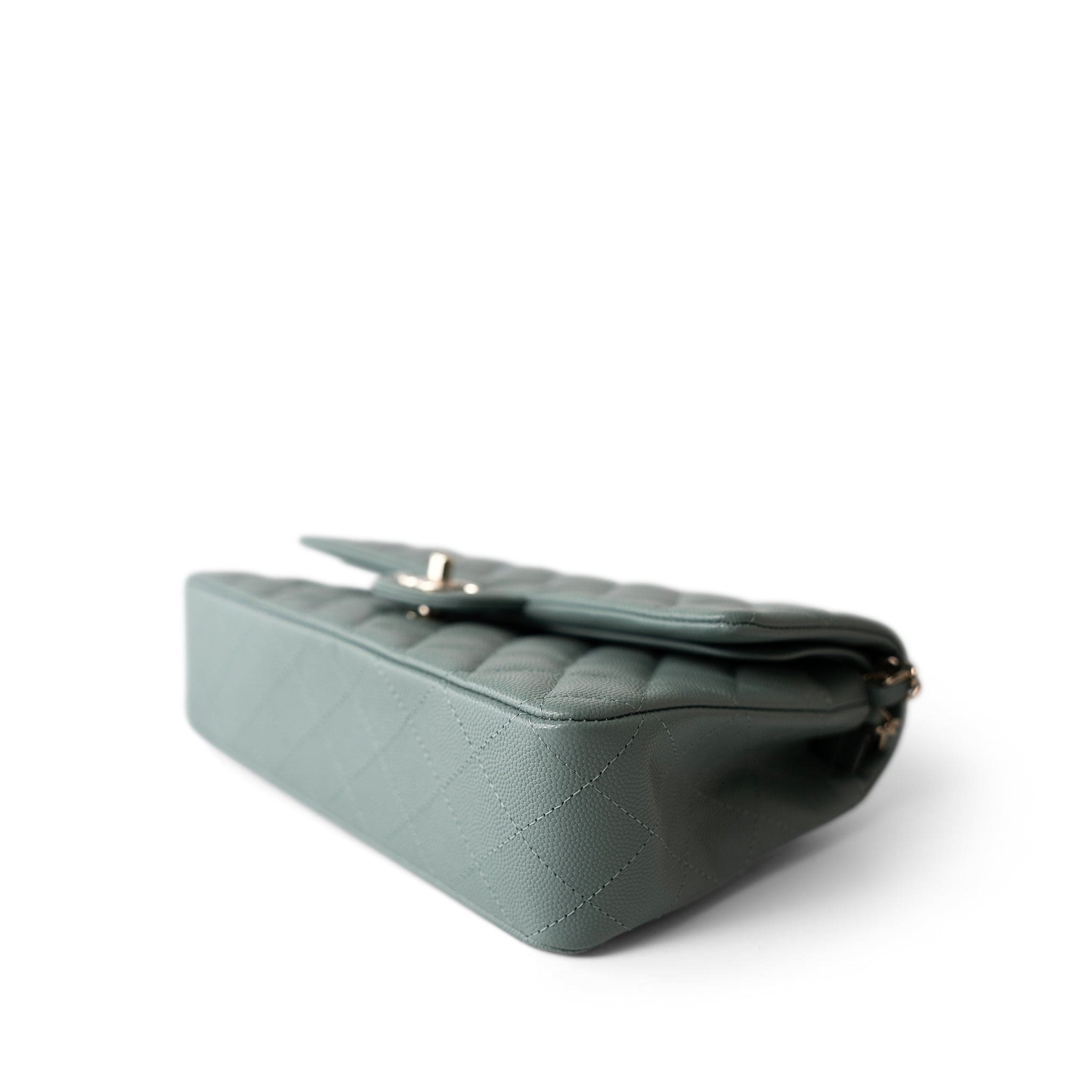 CHANEL Handbag Green 22C Dark Green Caviar Quilted Classic Flap Medium Light Gold Hardware - Redeluxe