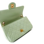 CHANEL Handbag Green 22C Light Green Lambskin Quilted Pearl Crush Mini Rectangular Flap Aged Gold Hardware - Redeluxe