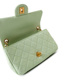 CHANEL Handbag Green 22C Light Green Lambskin Quilted Pearl Crush Mini Rectangular Flap Aged Gold Hardware - Redeluxe