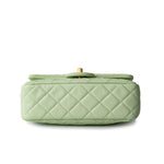CHANEL Handbag Green 22C Light Green Lambskin Quilted Pearl Crush Mini Rectangular Flap Aged Gold Hardware - Redeluxe