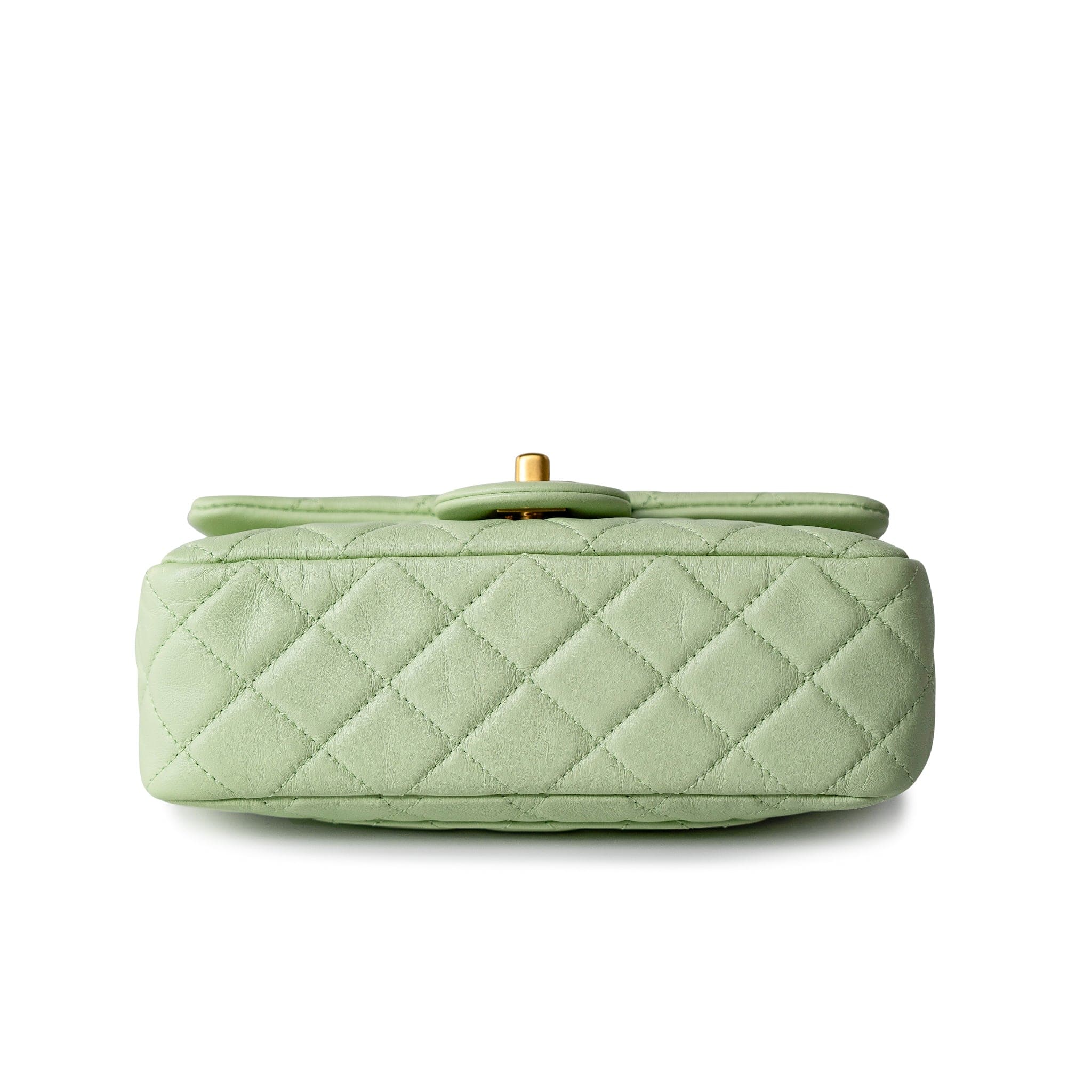 CHANEL Handbag Green 22C Light Green Lambskin Quilted Pearl Crush Mini Rectangular Flap Aged Gold Hardware - Redeluxe