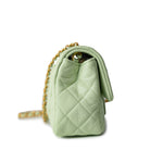CHANEL Handbag Green 22C Light Green Lambskin Quilted Pearl Crush Mini Rectangular Flap Aged Gold Hardware - Redeluxe