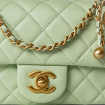 CHANEL Handbag Green 22C Light Green Lambskin Quilted Pearl Crush Mini Rectangular Flap Aged Gold Hardware - Redeluxe