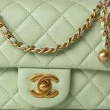 CHANEL Handbag Green 22C Light Green Lambskin Quilted Pearl Crush Mini Rectangular Flap Aged Gold Hardware - Redeluxe
